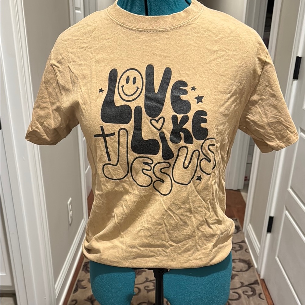 Port and Company Tan Short Sleeve Tee with Casual Graphic